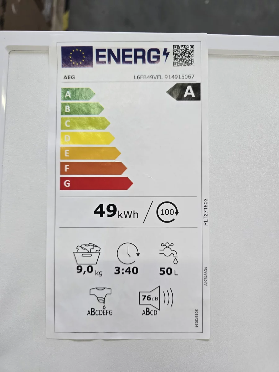 AEG Waschmaschine Serie 6000 L6FB49VFL Frontlader, EEK: A, Weiß, 9 kg, 1400 U/min, 75 dB(A), 1400 U/min, EEK: A – Bild 3
