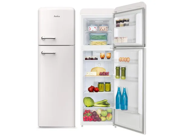 AMICA FD280.3FW(E) No-Frost-Kühlschrank, 176,5 cm, Weiß, Retro SlimSize, Gefrierfach oben, 255 l